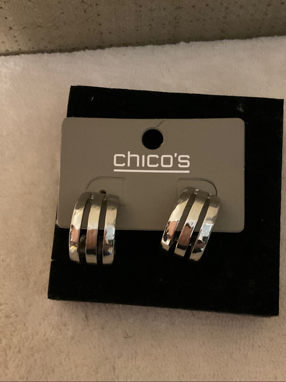 Chico's Polished Silver Triple-Band Clip Hoop Earrings